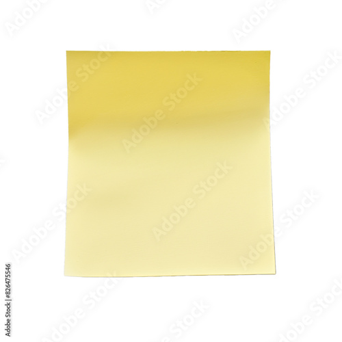Yellow post it note isolated on transparent background. Cut out