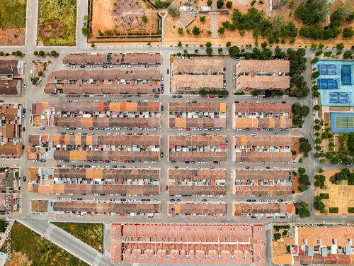 Aerial view of residential area, La Carolina, Andalusia, Spain.
