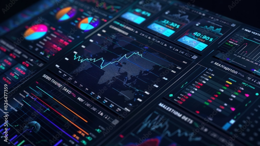 A computer screen showing various graphs and charts representing data analysis and statistics. A computer screen showing various graphs and charts representing data analysis and statistics.