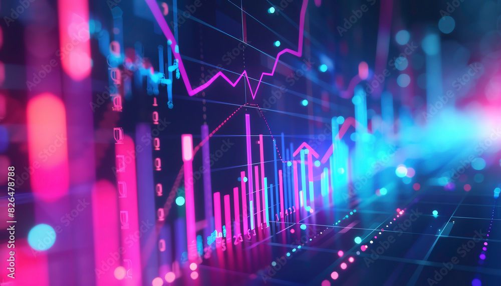 Abstract digital financial stock market graph showing growth trends with vibrant colors indicating a futuristic data analytics concept. Abstract digital financial stock market graph showing growth trends with vibrant colors indicating a futuristic data analytics concept.