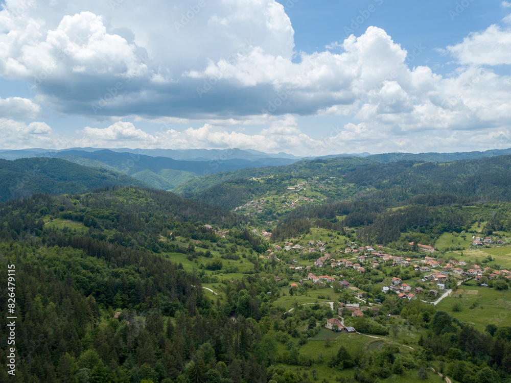 Aerial view of forested mountain landscape, Smolyan town, Bulgaria. Aerial view of forested mountain landscape, Smolyan town, Bulgaria.