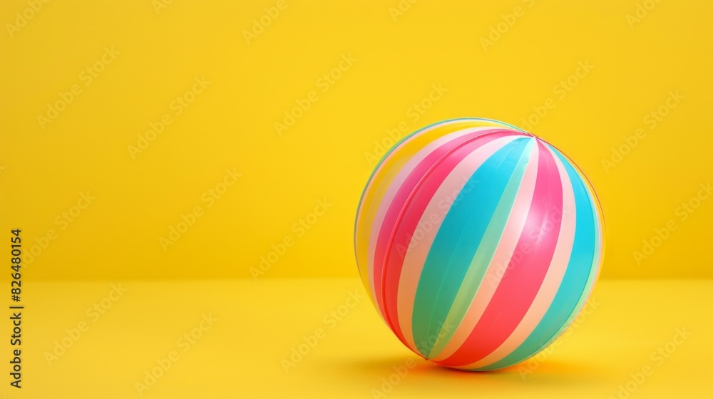 A colorful beach ball sits on a yellow background A colorful beach ball sits on a yellow background