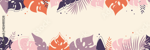 Vector seamless border with tropical plants. Natural frieze with bushes of greenery isolated from the background.