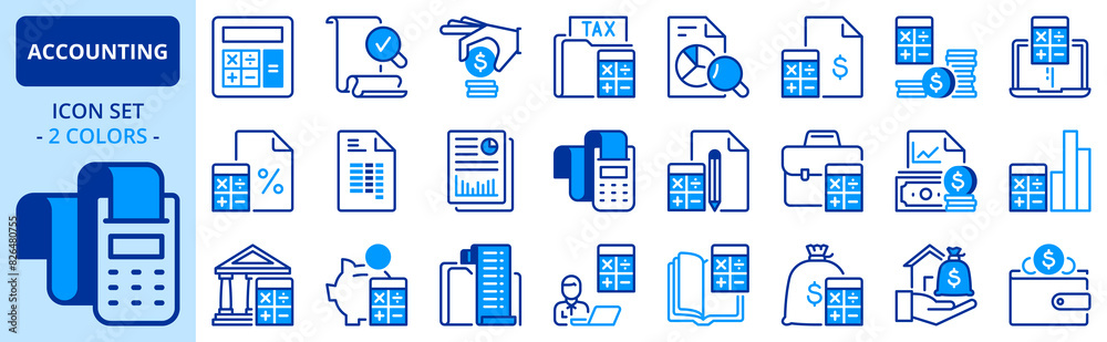 Icons in two colors about accounting. Finances. Icons in two colors about accounting. Finances.