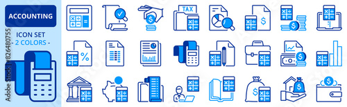 Icons in two colors  about accounting. Finances. © spiral media