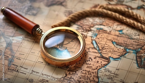 A magnifying glass placed over a map