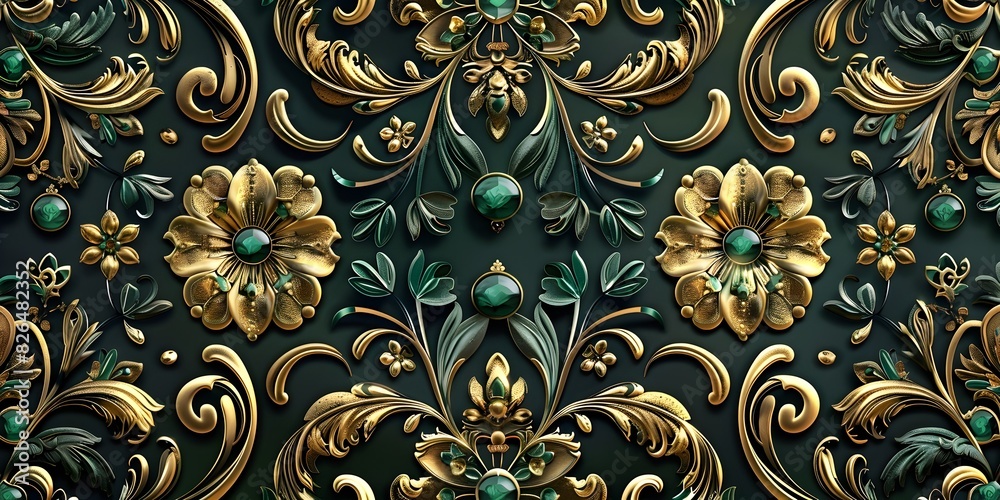Regal Seamless Pattern with Luxurious Gold and Emerald Accents for Premium Backgrounds and Textures