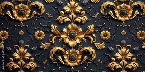 Regal and Ornate Damask Pattern with Luxurious Golden Accents and Rich Colors for Elegant Background Design photo