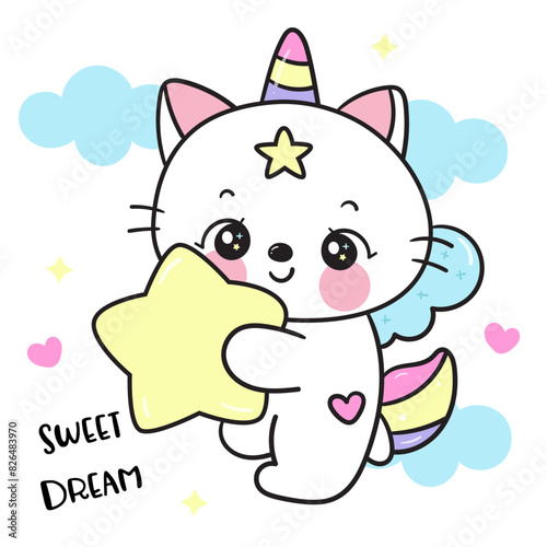 cat unicorn hug magic star sweet dream fairy tales