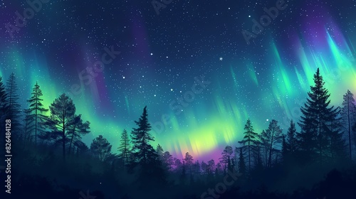 The night sky is lit up with a beautiful aurora. The green and pink lights dance across the sky, creating a magical scene.