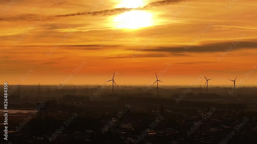 Aerial video of nature in the background wind power stations in Beveren Belgium Aerial video of nature in the background wind power stations in Beveren Belgium