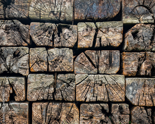 texture of wood with cracks and rotted by weather and time, was used to build railways track