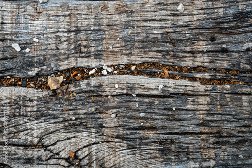 texture of wood with cracks and rotted by weather and time, was used to build railways track