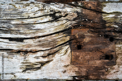 texture of wood with cracks and rotted by weather and time, was used to build railways track