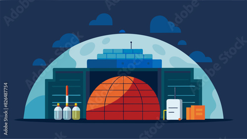 Nestled deep within the domes walls the storage facility is kept at a stable temperature and pressure preserving the valuable resources within.. Vector illustration