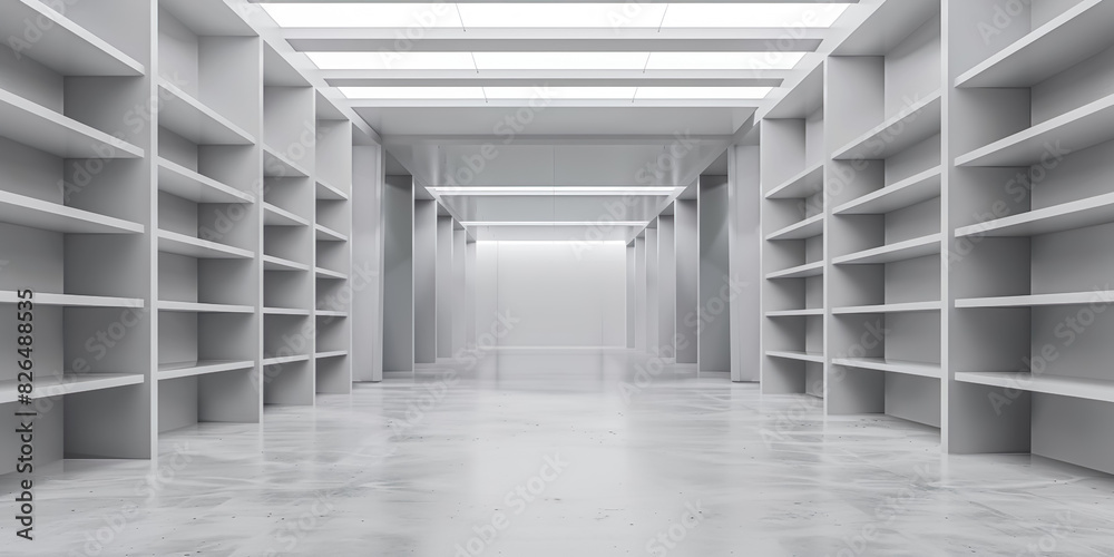 Fototapeta premium Blank space of white warehouse or open space office.Architecture contemporary inspiration design.factory room wallpaer background