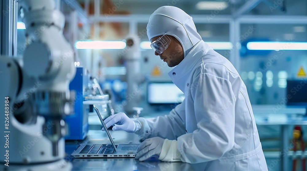 Scientist in protective clothing working in a modern laboratory. Scientist in protective clothing working in a modern laboratory.