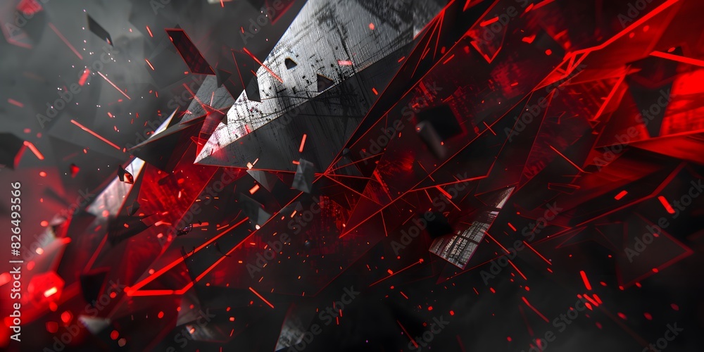 Naklejka premium Dynamic Red Black Abstract Geometric Explosion Art