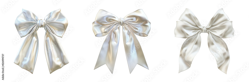 Elegant white ribbon bow isolated on transparent background cutout png Elegant white ribbon bow isolated on transparent background cutout png