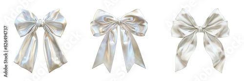 Elegant white ribbon bow isolated on transparent background cutout png