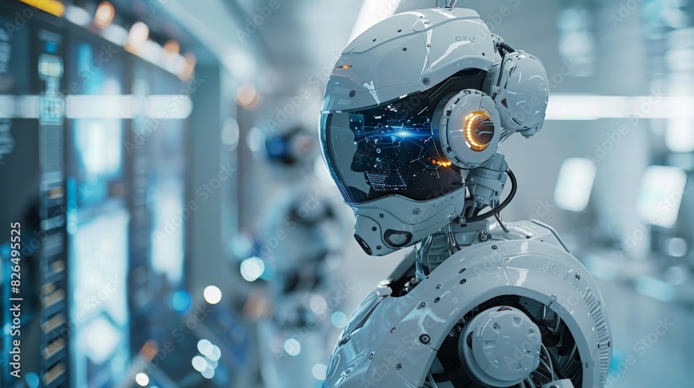 AI and Robotics: Depict a tech lab with advanced robots and AI systems working alongside humans, emphasizing innovation and the future of technology. AI and Robotics: Depict a tech lab with advanced robots and AI systems working alongside humans, emphasizing innovation and the future of technology.