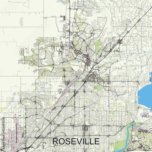 Roseville, California, USA map poster art
