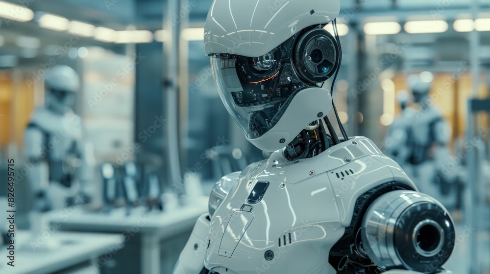 AI and Robotics: Depict a tech lab with advanced robots and AI systems working alongside humans, emphasizing innovation and the future of technology. AI and Robotics: Depict a tech lab with advanced robots and AI systems working alongside humans, emphasizing innovation and the future of technology.