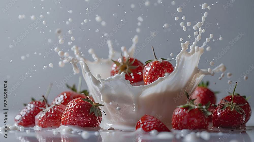 a strawberry and milk splash on whith background a strawberry and milk splash on whith background