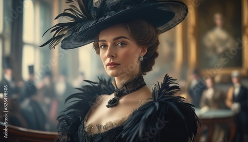 A Journey Through Time: Portrait of an Edwardian Lady in a Delicate Feathered Hat