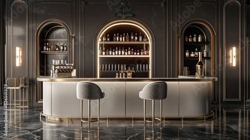 Selective focus of contemporary bar counter or nightclub in luxury and elegant style.for background interior design.drinking concepts ideas