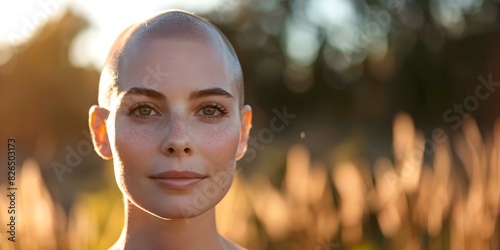Embracing Natural Beauty: A Bald Woman's Confidence Shines Outdoors. Concept Confidence, Bald, Natural Beauty, Outdoor Photoshoot photo
