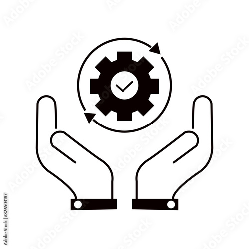 hand holding gear like optimize system icon. linear trend modern simple digital perform logotype graphic stroke design web element isolated on white. concept