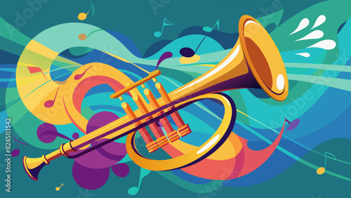 Vibrant Abstract Trumpet Illustration with Musical Notes