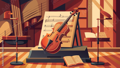 Vintage Violin and Sheet Music in Classic Interior Illustration