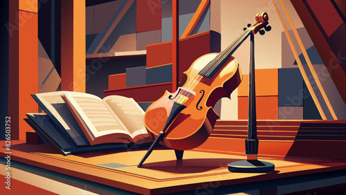 Elegant Violin and Music Stand in Modern Artistic Interior