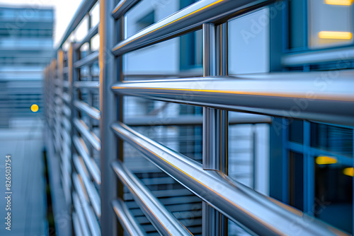 Stainless steel railing on building exterior photo