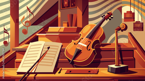 Warm Vintage Music Room with Classic Violin and Sheet Music