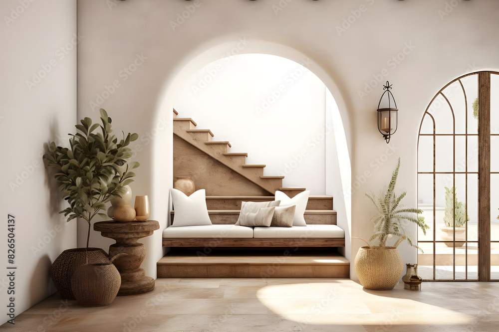 The interior design of a modern home entryway hall features a ...