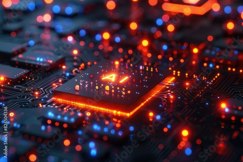 Artificial Intelligence (AI) concept, Abstract AI processor and quantum computer background.