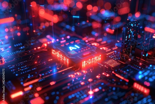 Artificial Intelligence (AI) concept, Abstract AI processor and quantum computer background.