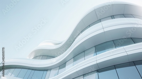 A contemporary urban environment with abstract white buildings and clear blue skies, evoking a sense of modernity and sophistication in architectural design.