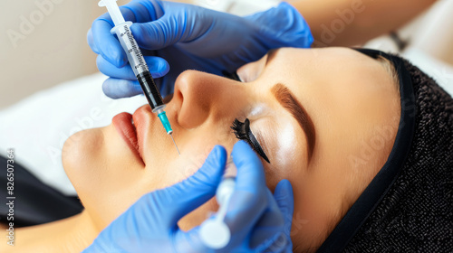 Wallpaper Mural Cosmetologist administering facial injection to young woman wearing headband, close-up Torontodigital.ca