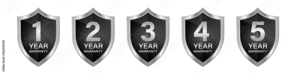 Set of Warranty Sign. 1,2,3,4,5 Years Warranty. Vector Illustration Isolated on White Background. Set of Warranty Sign. 1,2,3,4,5 Years Warranty. Vector Illustration Isolated on White Background.
