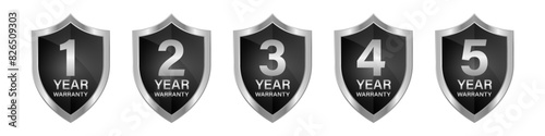 Set of Warranty Sign. 1,2,3,4,5 Years Warranty. Vector Illustration Isolated on White Background. 