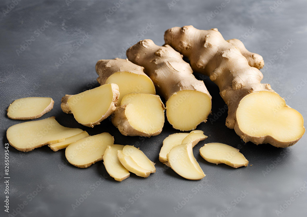 One whole ginger root and cut slices. One whole ginger root and cut slices.