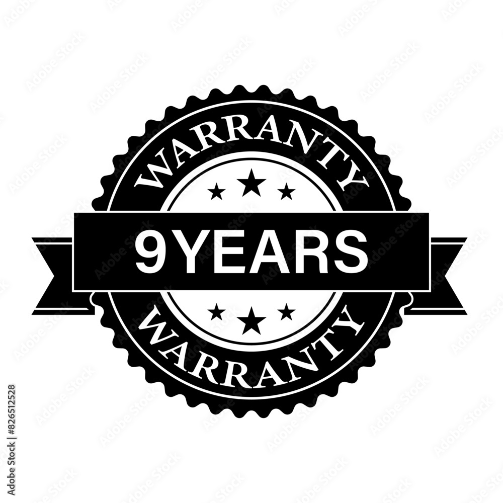 9 Years Warranty. Warranty Sign. Vector Illustration Isolated on White Background. 9 Years Warranty. Warranty Sign. Vector Illustration Isolated on White Background.