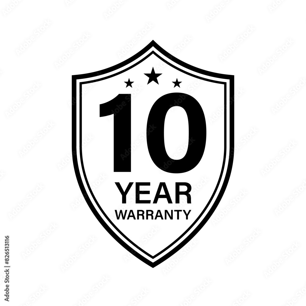 10 Years Warranty. Warranty Sign. Vector Illustration Isolated on White Background. 10 Years Warranty. Warranty Sign. Vector Illustration Isolated on White Background.