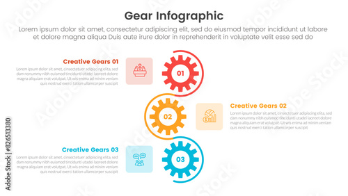 gear cogwheel infographic template banner with vertical line circular connection with 3 point list information for slide presentation