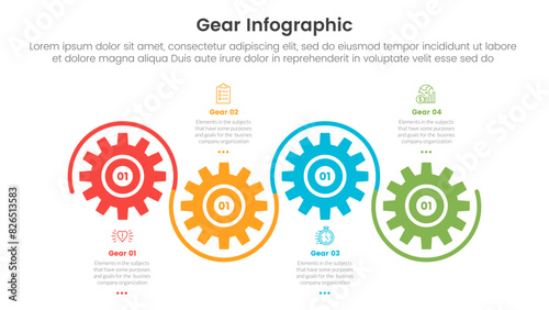 gear cogwheel infographic template banner with timeline horizontal up and down with 4 point list information for slide presentation