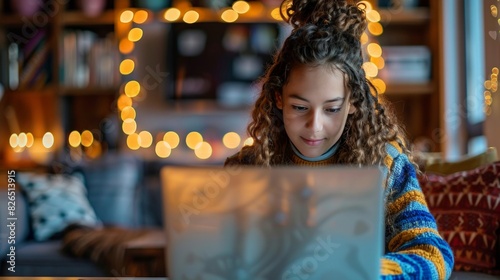Remote Learning: Depict students participating in an online class from home, using laptops and digital resources, showcasing the shift towards remote education.